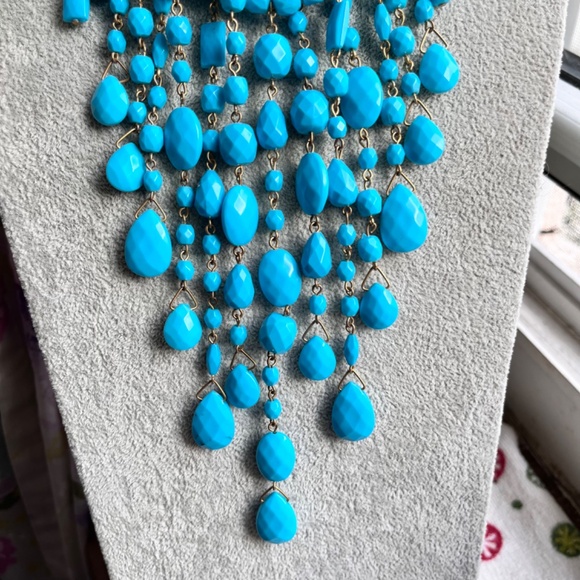 Joan Rivers Designer Signed Aqua Bead Waterfall Bib Necklace Collectible - Picture 2 of 6
